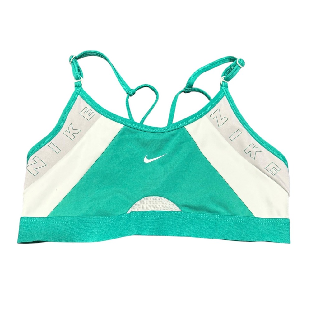 Nike Womens Dri-FIT Indy Light Support Sports Bra Teal White Size M Strappy Back